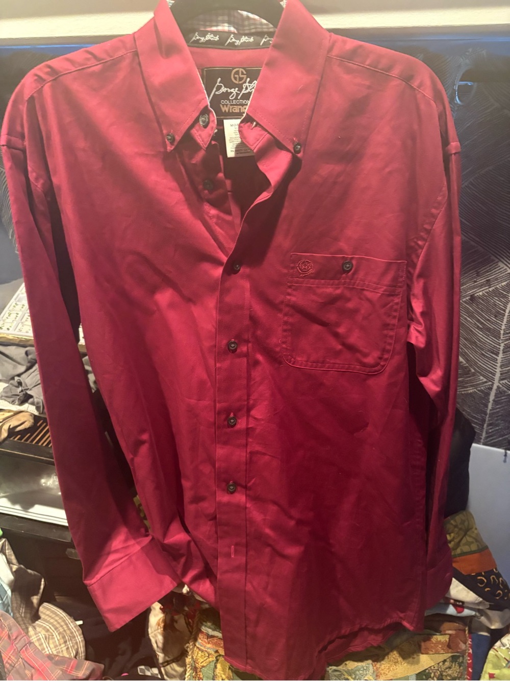 Wrangler Men's Long-Sleeve Button-Down Shirt - Burgundy